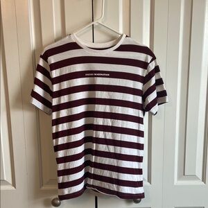 Denim & Flowers Men's Maroon and White Striped Tee